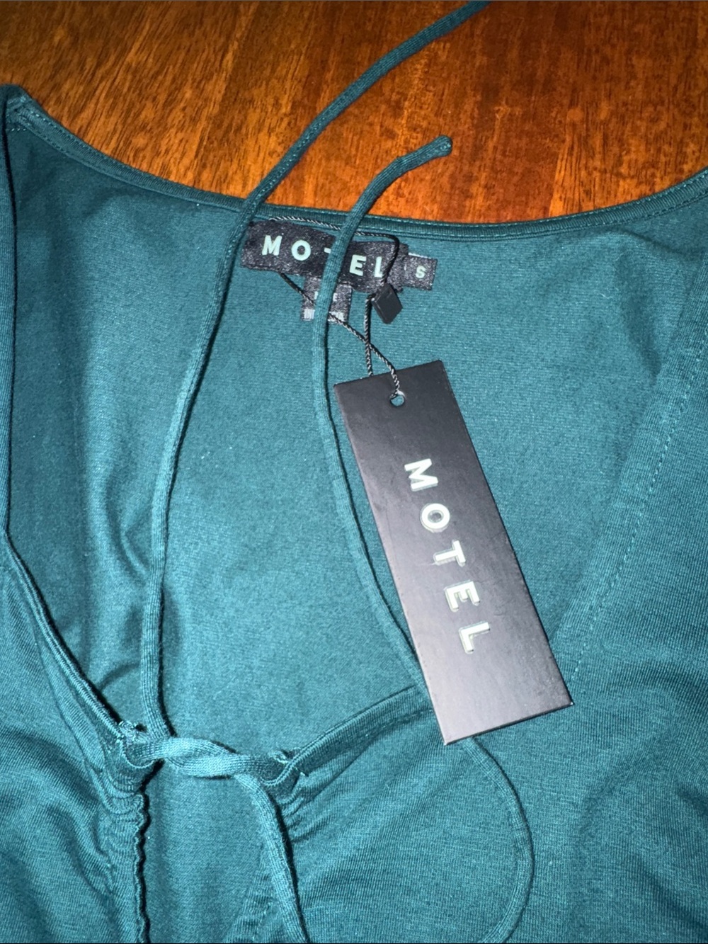 NWT Motel Rocks Teal Long Sleeve Tie-Front Mini Dress - Picture 7 of 11